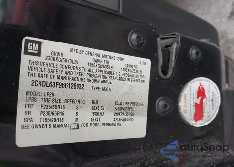 2006 Pontiac Torrent from USA, damaged, VIN 2CKDL63F966128032